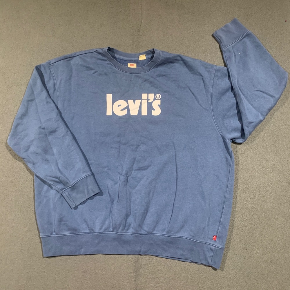 Levis Relaxed Graphic Logo Sweatshirt Blue Crew Neck‎ XXL Mens Womens Unisex